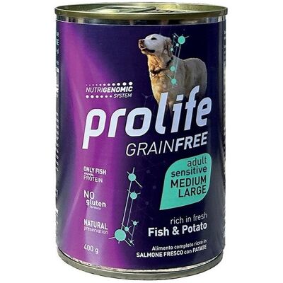 400 g Prolife Grain Free Sensitive Fish & Potato Alimento Cibo Umido per Cani Adulti di Taglia Media e Grande con Salmone Fresco e Patate 400 g Prolife Grain Free Sensitive Fish & Potato Alimento Cibo Umido per Cani Adulti di Taglia Media e Grande con Salmone Fresco e Patate