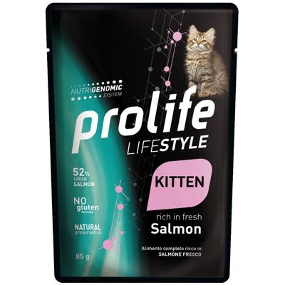 85 g Prolife Life Style Kitten Alimento Completo Cibo Umido per Gattini da 1 a 12 Mesi con Salmone Fresco No Gluten 85 g Prolife Life Style Kitten Alimento Completo Cibo Umido per Gattini da 1 a 12 Mesi con Salmone Fresco No Gluten