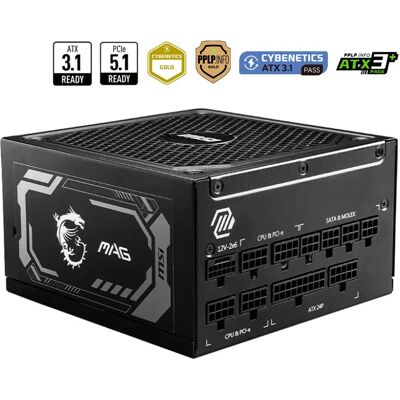 MSI Alimentatore Modulare Mag A1250gl 1250w 80 Plus Gold Pcie 5.1 Black One Size MSI Alimentatore Modulare Mag A1250gl 1250w 80 Plus Gold Pcie 5.1 Black One Size