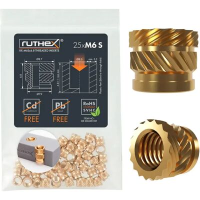 RUTHEX - RX-M6X6,8 - M6x6.8 - 25 pcs - Inserto filettato RUTHEX - RX-M6X6,8 - M6x6.8 - 25 pcs - Inserto filettato