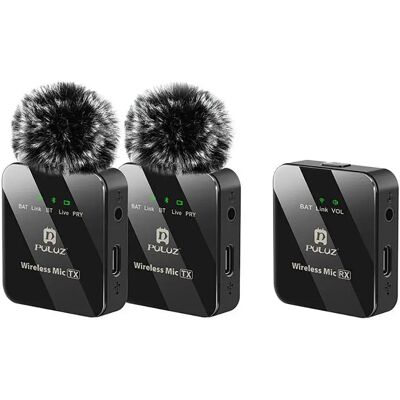 Sistema Microfono Wireless Puluz - Lavalier, 2 Trasmettitori + 1 Ricevitore - Nero Sistema Microfono Wireless Puluz - Lavalier, 2 Trasmettitori + 1 Ricevitore - Nero