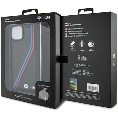 Custodia BMW M Edition Carbon Tricolor Lines & Strap per iPhone 15 / 14 / 13 - Nero Custodia BMW M Edition Carbon Tricolor Lines & Strap per iPhone 15 / 14 / 13 - Nero
