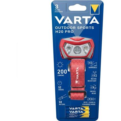 Varta Outdoor Sports H20 Pro Lampada frontale - 200 lm, 52h, Rosso Varta Outdoor Sports H20 Pro Lampada frontale - 200 lm, 52h, Rosso