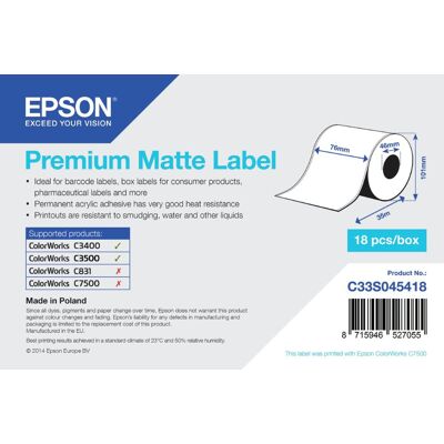 Epson premium matte label - continuous roll: 76mm x 35m Epson premium matte label - continuous roll: 76mm x 35m