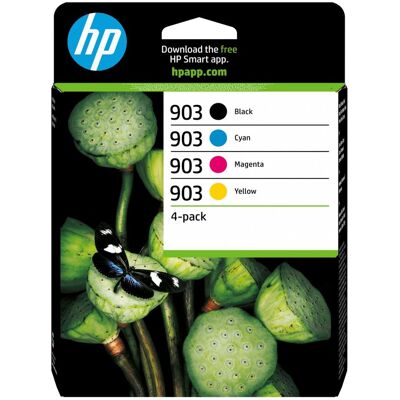 Hp confezione da 4 cartucce di inchiostro nero, ciano, magenta, giallo originali 903 Hp confezione da 4 cartucce di inchiostro nero, ciano, magenta, giallo originali 903