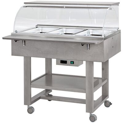 Forcar Carrello Termico a Bagnomaria in Legno 3 x GN 1/1 Grigio Cenere Forcar Carrello Termico a Bagnomaria in Legno 3 x GN 1/1 Grigio Cenere