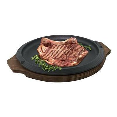 Piatto da servizio rotondo in ghisa smaltata con vassoio in legno - Piatto da servizio Piatto da servizio rotondo in ghisa smaltata con vassoio in legno - Piatto da servizio
