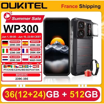 OUKITEL WP300 Smartphone 36(12+24)GB 512GB Android 15 6.8" FHD+ 120Hz 5G 108MP 16000mAh 45W Luce da campeggio Telefoni Orologi intelligenti nero OUKITEL WP300 Smartphone 36(12+24)GB 512GB Android 15 6.8" FHD+ 120Hz 5G 108MP 16000mAh 45W Luce da campeggio Telefoni Orologi intelligenti nero