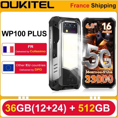 OUKITEL Smartphone robusto WP100 Plus, eSIM Chip 36 GB (12+24) + 512 GB, schermo 6,8" 120Hz, lanterna da campeggio, batteria 33000mAh, ricarica rapida 66W, fotocamere 64MP+20MP+2MP, Android 16, NFC, nero OUKITEL Smartphone robusto WP100 Plus, eSIM Chip 36 GB (12+24) + 512 GB, schermo 6,8" 120Hz, lanterna da campeggio, batteria 33000mAh, ricarica rapida 66W, fotocamere 64MP+20MP+2MP, Android 16, NFC, nero