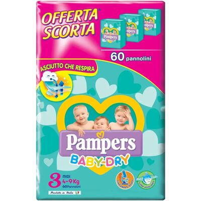 Pampers Baby Dry midi taglia 3 4-9 kg 60 pannolini Pampers Baby Dry midi taglia 3 4-9 kg 60 pannolini