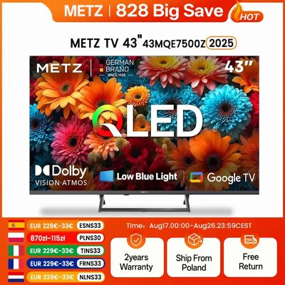 Metz TV QLED 43 Pollici 4K Smart LED Google Tele HDR 10 MEMC DBX Dolby Atmos Game Hub EyeCare Tuner 2025 43MQF7500Z Metz TV QLED 43 Pollici 4K Smart LED Google Tele HDR 10 MEMC DBX Dolby Atmos Game Hub EyeCare Tuner 2025 43MQF7500Z