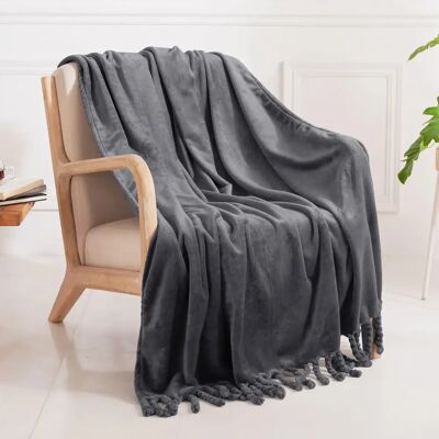 Good Nite Fluffy Grey Coperta in pile Design con frange Ideale per divano/sedie/letto 127x152 cm Coperta da soggiorno Grigio Good Nite Fluffy Grey Coperta in pile Design con frange Ideale per divano/sedie/letto 127x152 cm Coperta da soggiorno Grigio