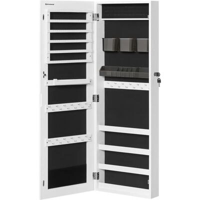 SONGMICS Armadio Portagioie, Specchio Portagioie da Parete o da Porta, Specchio Sospeso con Serratura, 2 Organizer Rimovibili in Plastica per Trucco, Natale, Idea Regalo, Bianco SONGMICS Armadio Portagioie, Specchio Portagioie da Parete o da Porta, Specchio Sospeso con Serratura, 2 Organizer Rimovibili in Plastica per Trucco, Natale, Idea Regalo, Bianco