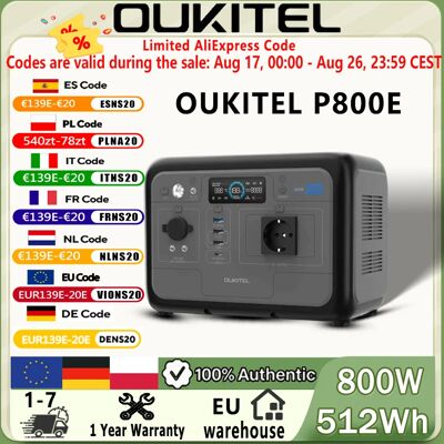 OUKITEL P800E Stazione di Alimentazione Portatile da 800W, Generatore Solare LiFePO4 da 512Wh, Ricarica Rapida, Alimentazione Mobile per Esterni per Campeggio, Camper, Van, Pesca e Emergenze 800W 512Wh OUKITEL P800E Stazione di Alimentazione Portatile da 800W, Generatore Solare LiFePO4 da 512Wh, Ricarica Rapida, Alimentazione Mobile per Esterni per Campeggio, Camper, Van, Pesca e Emergenze 800W 512Wh