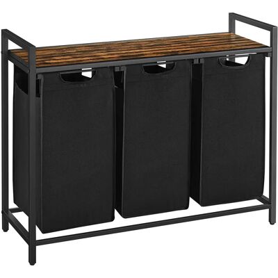 VASAGLE Cesto Panni, 3 Borse in Oxford Estraibili, 3x38 L, 92,5x33x72 cm, Legno Rustico e Nero/Gris/Bianco/Beige Capuchino e Naturale VASAGLE Cesto Panni, 3 Borse in Oxford Estraibili, 3x38 L, 92,5x33x72 cm, Legno Rustico e Nero/Gris/Bianco/Beige Capuchino e Naturale