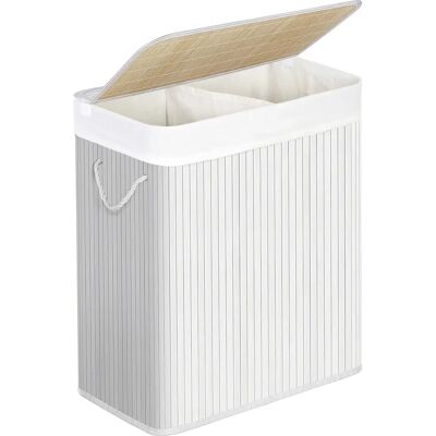 SONGMICS Cesto Portabiancheria con Coperchio, 2 Scomparti, Cesto in Bambù con Sacca Rimovibile e Lavabile, Manici in Cotone, 100L, per Biancheria, Camera da Letto, Bianco/Grigio/Naturale/Nero naturale SONGMICS Cesto Portabiancheria con Coperchio, 2 Scomparti, Cesto in Bambù con Sacca Rimovibile e Lavabile, Manici in Cotone, 100L, per Biancheria, Camera da Letto, Bianco/Grigio/Naturale/Nero naturale