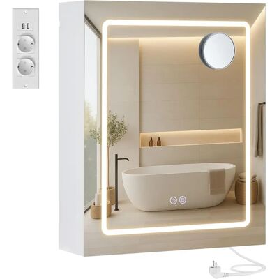 VASAGLE Kailyn Collection - Mobile da bagno con specchio, con LED, multi-presa, funzione antiappannamento, specchio ingranditore 10x, stile moderno, 16,5 x 50 x 60 cm, bianco Bianco VASAGLE Kailyn Collection - Mobile da bagno con specchio, con LED, multi-presa, funzione antiappannamento, specchio ingranditore 10x, stile moderno, 16,5 x 50 x 60 cm, bianco Bianco