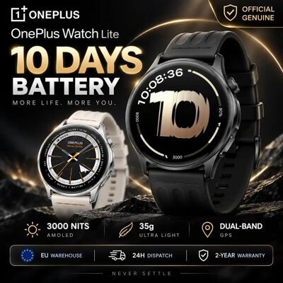 OnePlus Watch Lite Smartwatch con Display AMOLED da 1,46'', GPS Dual Band e Durata della Batteria fino a 10 Giorni Black OnePlus Watch Lite Smartwatch con Display AMOLED da 1,46'', GPS Dual Band e Durata della Batteria fino a 10 Giorni Black