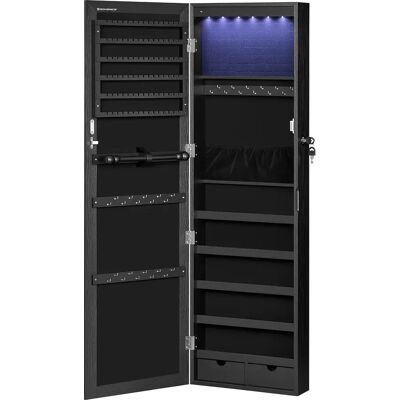 SONGMICS Armadio Portagioie, Specchio da Parete con Gioielli, con Luci LED e Chiusura, Organizer per Orecchini, Collane, Specchio e Scomparti Vari, Superficie Nero/Rovere/Bianco e Interno Superficie bianca e rivestimento grigio SONGMICS Armadio Portagioie, Specchio da Parete con Gioielli, con Luci LED e Chiusura, Organizer per Orecchini, Collane, Specchio e Scomparti Vari, Superficie Nero/Rovere/Bianco e Interno Superficie bianca e rivestimento grigio