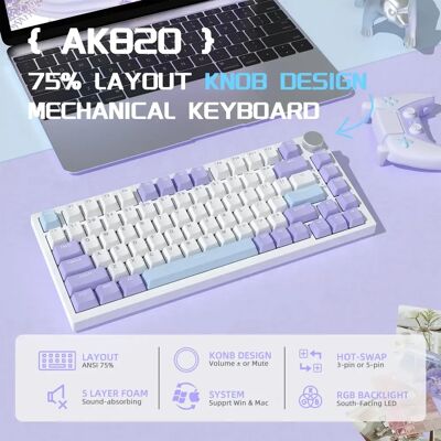 AJAZZ Ak820 - Tastiera Meccanica Personalizzata, RGB, 81 Tasti AJAZZ Ak820 - Tastiera Meccanica Personalizzata, RGB, 81 Tasti