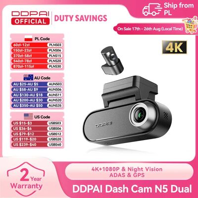 DDPAI N5 Dual - Dash Cam con Funzione di Registrazione - 4K UHD, Visione Notturna, GPS DDPAI N5 Dual - Dash Cam con Funzione di Registrazione - 4K UHD, Visione Notturna, GPS