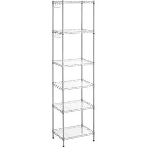 SONGMICS Scaffale in metallo a 6 livelli, scaffale in rete con ripiani regolabili, pannelli in PP, 8 ganci, carico massimo 120 kg, per soggiorno, garage, argento/nero SONGMICS Scaffale in metallo a 6 livelli, scaffale in rete con ripiani regolabili, pannelli in PP, 8 ganci, carico massimo 120 kg, per soggiorno, garage, argento/nero