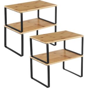 SONGMICS Organizer da Cucina, Set di 4 Ripiani da Cucina, per lo Stoccaggio nell'Armadio, Impilabili, Espandibili, in Metallo e Legno Ingegnerizzato, Nero e Naturale SONGMICS Organizer da Cucina, Set di 4 Ripiani da Cucina, per lo Stoccaggio nell'Armadio, Impilabili, Espandibili, in Metallo e Legno Ingegnerizzato, Nero e Naturale
