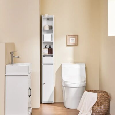 SoBuy BZR34-KW armadio da bagno armadio stretto alto scaffale da bagno armadio con anta e cassetto ripiano di nicchia per bagno BIANCO SoBuy BZR34-KW armadio da bagno armadio stretto alto scaffale da bagno armadio con anta e cassetto ripiano di nicchia per bagno BIANCO