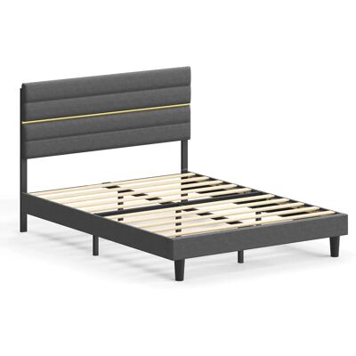VASAGLE Struttura Letto Matrimoniale, Telaio per Materasso 140 x 200 cm, Testiera Imbottita Regolabile, Metallo e Legno, Stile Moderno, Grigio Ardesia Grigio VASAGLE Struttura Letto Matrimoniale, Telaio per Materasso 140 x 200 cm, Testiera Imbottita Regolabile, Metallo e Legno, Stile Moderno, Grigio Ardesia Grigio