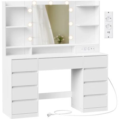 VASAGLE KAILYN Collection - Tavolo da Trucco con Specchio LED, Multipresa, 9 Cassetti, 9 Lampadine Dimmerabili, Illuminazione a 3 Colori, Montaggio Senza Attrezzi, Bianco Cloud Bianco VASAGLE KAILYN Collection - Tavolo da Trucco con Specchio LED, Multipresa, 9 Cassetti, 9 Lampadine Dimmerabili, Illuminazione a 3 Colori, Montaggio Senza Attrezzi, Bianco Cloud Bianco