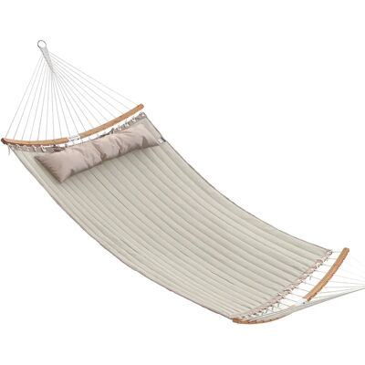 SONGMICS Amaca Doppia Imbottita, Amaca da Giardino con Barre Curve in Bambù Separabili, Amaca da Campeggio con Cuscino, 200 x 140 cm, Portata 225 kg, Crema e Beige/Grigio e Beige/Blu e Beige Blu e beige SONGMICS Amaca Doppia Imbottita, Amaca da Giardino con Barre Curve in Bambù Separabili, Amaca da Campeggio con Cuscino, 200 x 140 cm, Portata 225 kg, Crema e Beige/Grigio e Beige/Blu e Beige Blu e beige