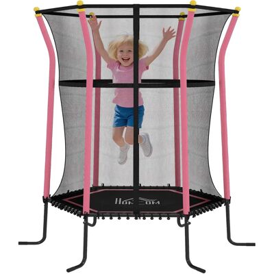 HOMCOM Trampolino per bambini Ø 1,63 m con rete di sicurezza con cerniera, 6 pali imbottiti inclusi, portata massima. 50 kg rosa n Rosa HOMCOM Trampolino per bambini Ø 1,63 m con rete di sicurezza con cerniera, 6 pali imbottiti inclusi, portata massima. 50 kg rosa n Rosa
