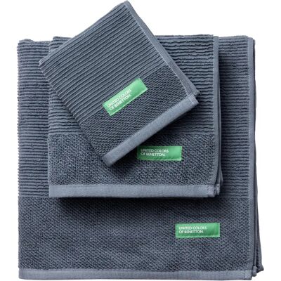 Benetton Set di 3 asciugamani da bagno (30x50+50x90+70x140cm) 450 gsm 100% cotone grigio scuro CASA Benetton Set di 3 asciugamani da bagno (30x50+50x90+70x140cm) 450 gsm 100% cotone grigio scuro CASA