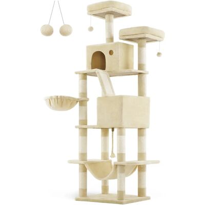 FEANDREA Albero per gatti XXL, 206 cm, con 13 pali, 2 piattaforme, 2 caverne, cesta, amaca, peluche, tiragraffi multi livello per gatti grandi, beige/crema/bianco/grigio antracite/grigio chiaro/rosa FEANDREA Albero per gatti XXL, 206 cm, con 13 pali, 2 piattaforme, 2 caverne, cesta, amaca, peluche, tiragraffi multi livello per gatti grandi, beige/crema/bianco/grigio antracite/grigio chiaro/rosa