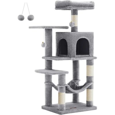 FEANDREA Albero per gatti , altezza 112 cm/143 cm, torre per gatti, con 4 tiragraffi, 2 piattaforme, 1 grotta, 1 amaca, 2 pompon, tessuto felpato, multilivello, rosa confetto/bianco crema/grigio FEANDREA Albero per gatti , altezza 112 cm/143 cm, torre per gatti, con 4 tiragraffi, 2 piattaforme, 1 grotta, 1 amaca, 2 pompon, tessuto felpato, multilivello, rosa confetto/bianco crema/grigio