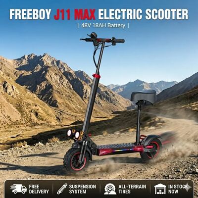 FREEBOY Monopattino Elettrico Pieghevole per Adulti J11MAX con Sedile, Batteria al Litio 48V 18Ah, Pneumatici da 11 Pollici, E-Scooter Portatile, Monopattino Elettrico con Seduta Confortevole Adatto 1200W Motor 48V18ah FREEBOY Monopattino Elettrico Pieghevole per Adulti J11MAX con Sedile, Batteria al Litio 48V 18Ah, Pneumatici da 11 Pollici, E-Scooter Portatile, Monopattino Elettrico con Seduta Confortevole Adatto 1200W Motor 48V18ah