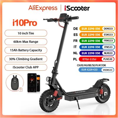 iScooter i10Pro Scooter elettrico da 10 pollici 15Ah Scooter 45 km/h monopattino elettrico 60KM gamma potenti Scooter con APP iScooter i10Pro Scooter elettrico da 10 pollici 15Ah Scooter 45 km/h monopattino elettrico 60KM gamma potenti Scooter con APP