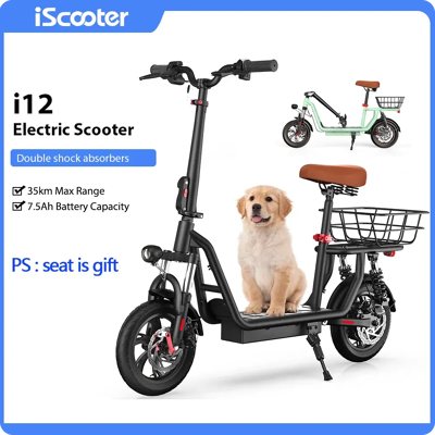 Scooter Elettrico i12 iScooter - Pieghevole, 12 pollici, 500W, Sedile & Cestino Scooter Elettrico i12 iScooter - Pieghevole, 12 pollici, 500W, Sedile & Cestino