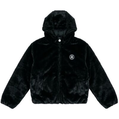 Converse Giubbotto bambina HOODED FAUX FUR JACKET Nero 10 / 12 ans Converse Giubbotto bambina HOODED FAUX FUR JACKET Nero 10 / 12 ans