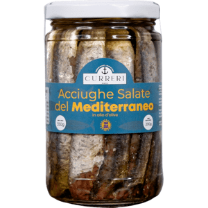 Curreri Acciughe salate di Sciacca Dal Mar Mediterraneo 350g Curreri Acciughe salate di Sciacca Dal Mar Mediterraneo 350g