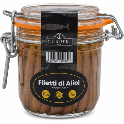 Curreri Filetti di Alici di Sciacca Sott'olio 230g Curreri Filetti di Alici di Sciacca Sott'olio 230g