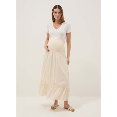 NICOL CARAMEL , Gonna Lunga Premaman In Pura Viscosa Beige Con Elastico Alto, Donna, Beige, Taglia: XS NICOL CARAMEL , Gonna Lunga Premaman In Pura Viscosa Beige Con Elastico Alto, Donna, Beige, Taglia: XS