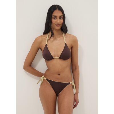 OVS , Slip Mare Marrone In Tessuto Elasticizzato Con Laccetti A Contrasto, Donna, Marrone, Taglia: 2 OVS , Slip Mare Marrone In Tessuto Elasticizzato Con Laccetti A Contrasto, Donna, Marrone, Taglia: 2