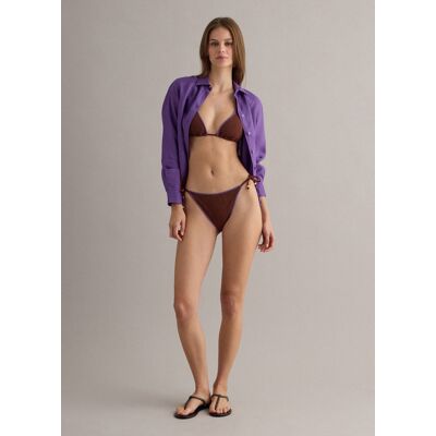PIOMBO , Slip Bikini Triangolo Marrone In Tessuto Elasticizzato Con Bordi Viola, Donna, Marrone, Taglia: 5 PIOMBO , Slip Bikini Triangolo Marrone In Tessuto Elasticizzato Con Bordi Viola, Donna, Marrone, Taglia: 5