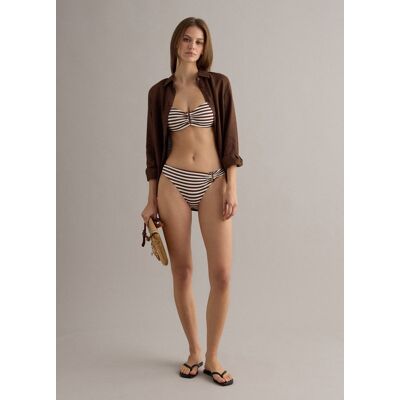 PIOMBO , Slip Bikini A Fascia A Righe Bianche E Marroni In Tessuto Elasticizzato, Donna, Multicolor, Taglia: 2 PIOMBO , Slip Bikini A Fascia A Righe Bianche E Marroni In Tessuto Elasticizzato, Donna, Multicolor, Taglia: 2