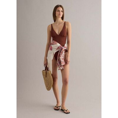 PIOMBO , Costume Intero Marrone In Tessuto Elasticizzato Con Scollo A V, Donna, Marrone, Taglia: 4 PIOMBO , Costume Intero Marrone In Tessuto Elasticizzato Con Scollo A V, Donna, Marrone, Taglia: 4