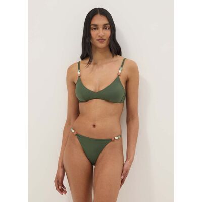 OVS , Slip Da Mare Alla Brasiliana In Tessuto Elasticizzato Verde Con Pietre, Donna, Verde, Taglia: 2 OVS , Slip Da Mare Alla Brasiliana In Tessuto Elasticizzato Verde Con Pietre, Donna, Verde, Taglia: 2