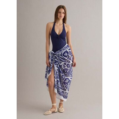 PIOMBO , Costume Intero Blu In Tessuto Elasticizzato Con Lacci Al Collo, Donna, Blu, Taglia: 2 PIOMBO , Costume Intero Blu In Tessuto Elasticizzato Con Lacci Al Collo, Donna, Blu, Taglia: 2