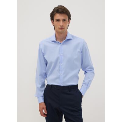 OVS , Camicia Azzurra Slim Fit In Puro Cotone Con Colletto Francese No Iron, Uomo, Azzurro, Taglia: 44 OVS , Camicia Azzurra Slim Fit In Puro Cotone Con Colletto Francese No Iron, Uomo, Azzurro, Taglia: 44