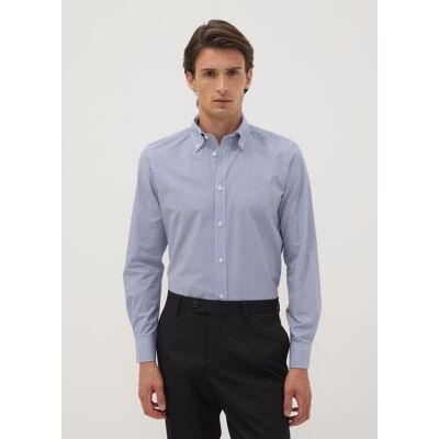 OVS , Camicia Blu A Righe In Misto Cotone Button Down Easy Iron Slim Fit, Uomo, Blu, Taglia: 43 OVS , Camicia Blu A Righe In Misto Cotone Button Down Easy Iron Slim Fit, Uomo, Blu, Taglia: 43